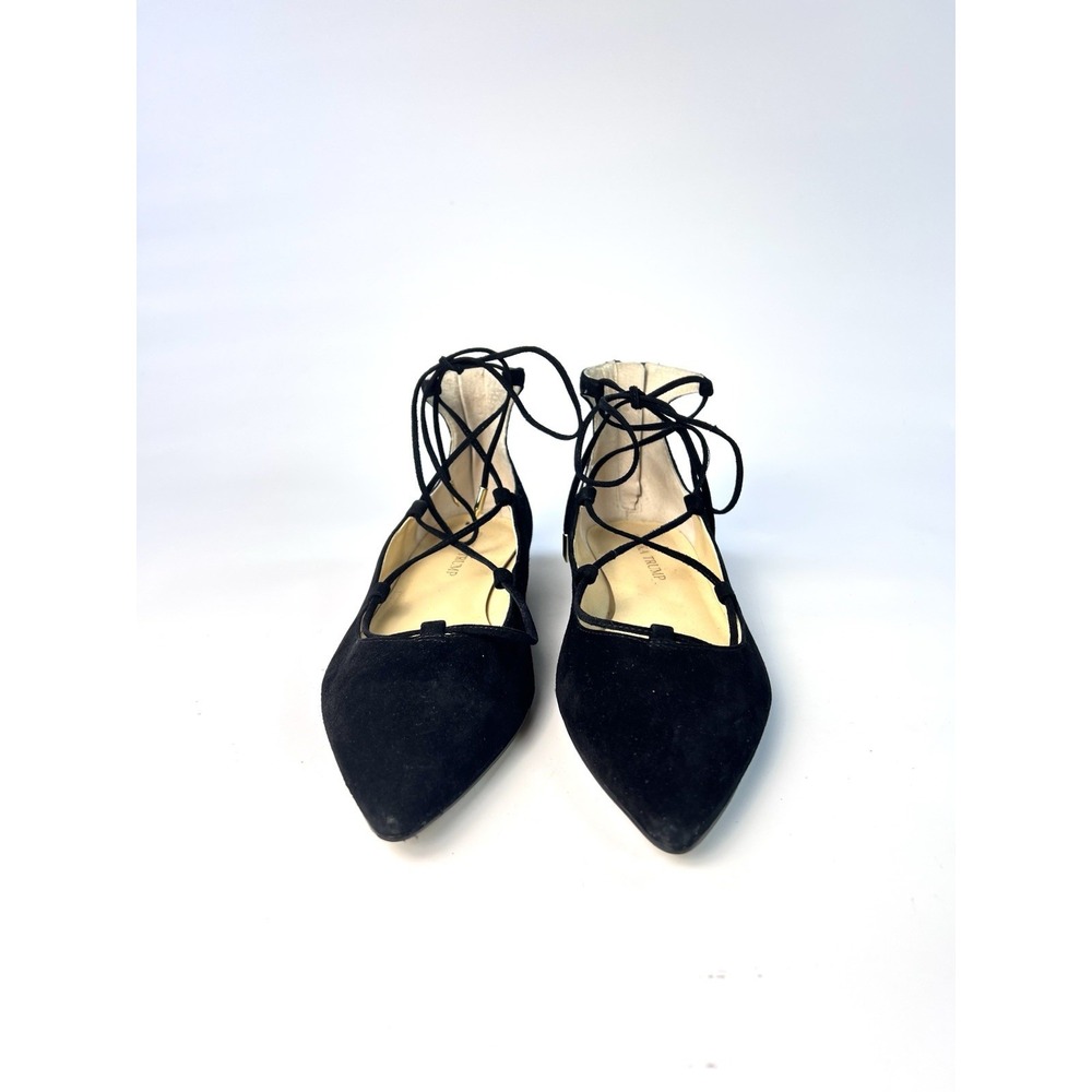 Ivanka Trump Tropica Womens 8.5M Black Suede Pointed Toe Lace Up Ankle Zip Flats - Picture 3 of 13